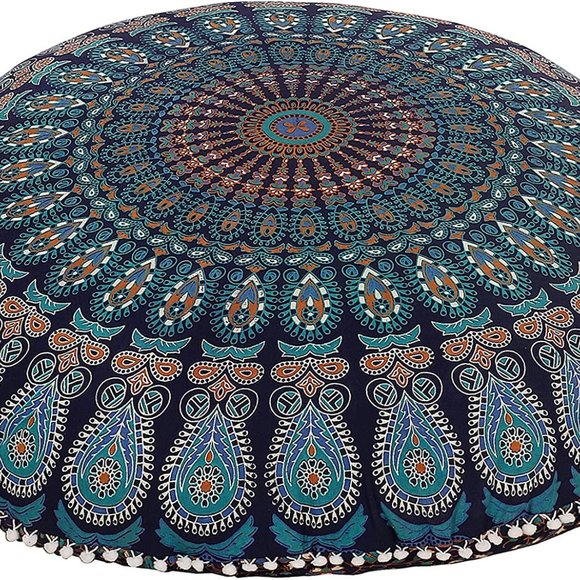(Only Cover) Large Hippie Mandala Floor Pillow Cover Pouf Cover Round 32 inch - Picture 4 of 4